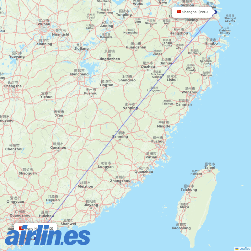 Hong Kong Airlines from Shanghai Pudong International Airport destination map