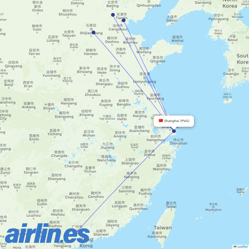 China United Airlines from Shanghai Pudong International Airport destination map