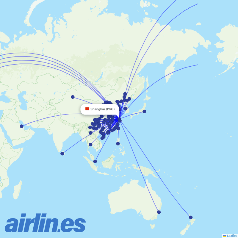 China Eastern Airlines from Shanghai Pudong International Airport destination map