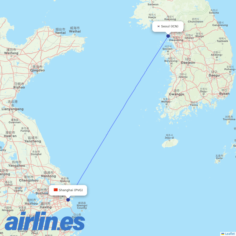 Asiana Airlines from Shanghai Pudong International Airport destination map