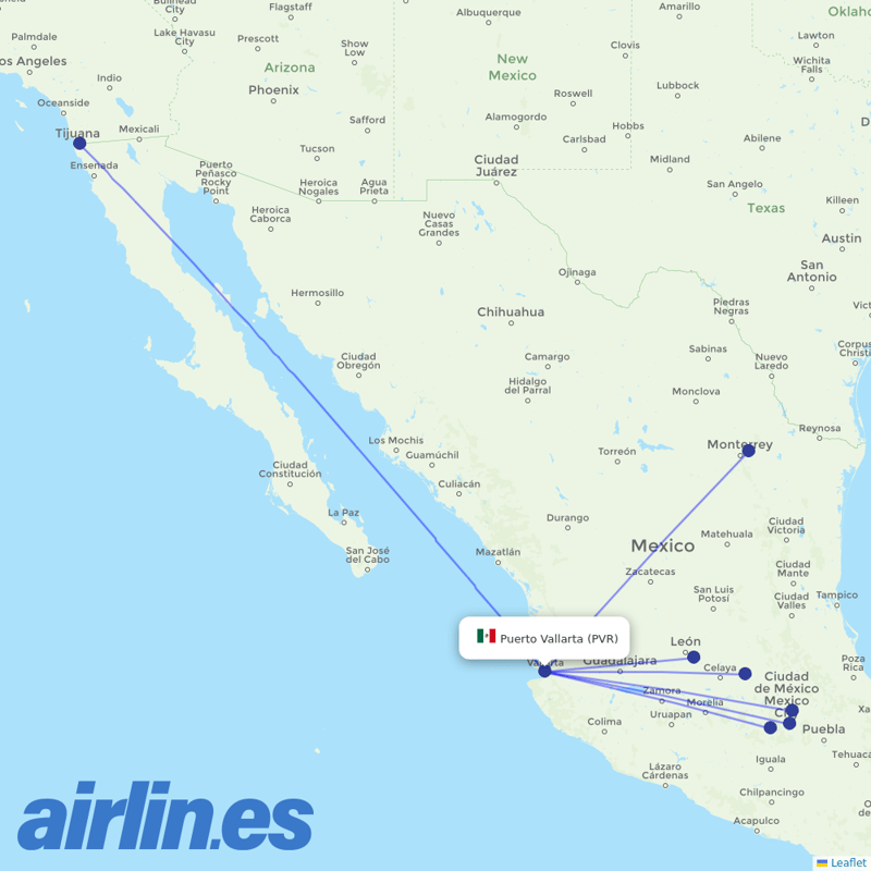 Volaris from Licenciado Gustavo Diaz Ordaz International destination map