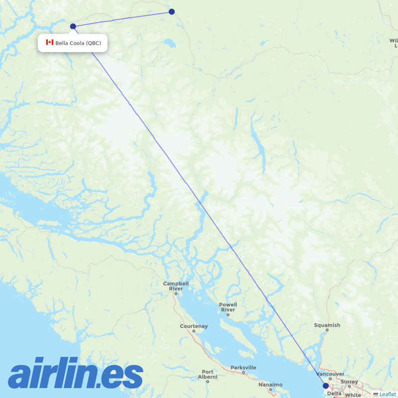 Pacific Coastal Airlines from Bella Coola Airport destination map