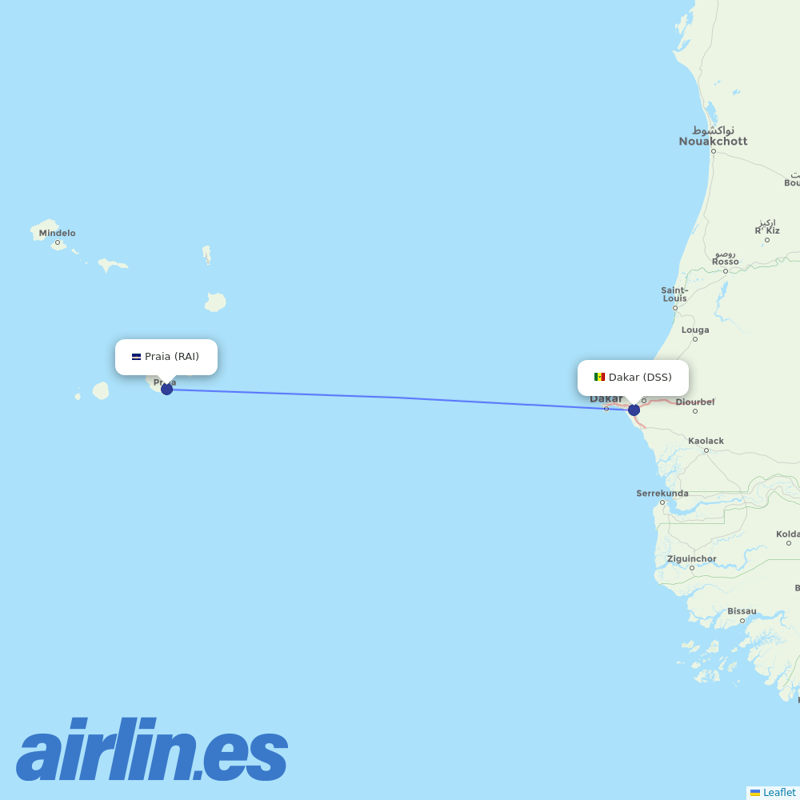 Air Senegal from Praia destination map