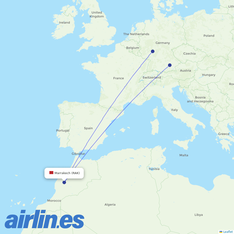 Airbus Transport International from Marrakesh Menara Airport destination map