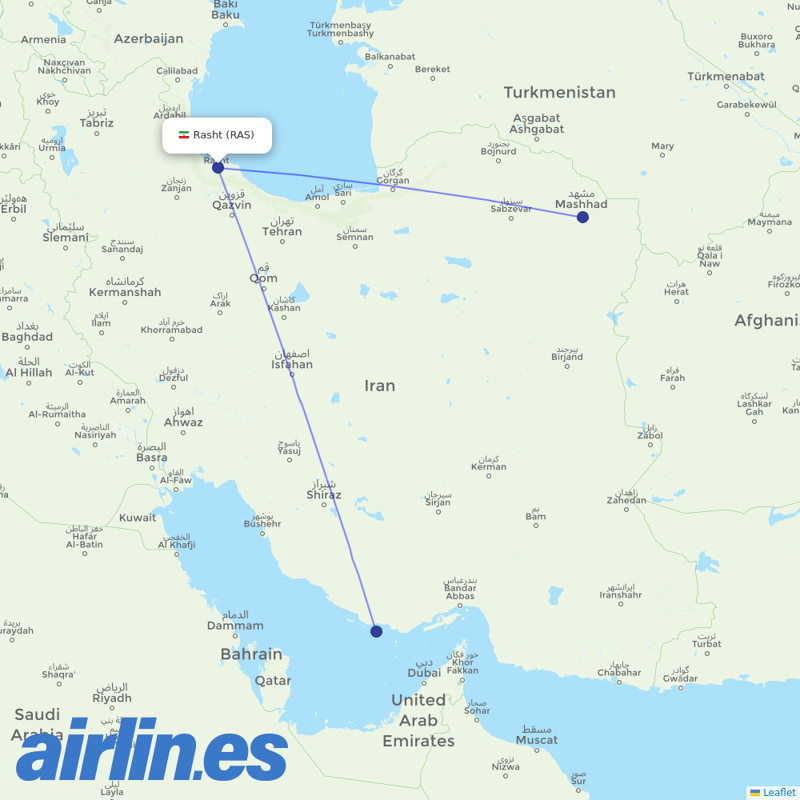 Iran Airtour from Rasht destination map