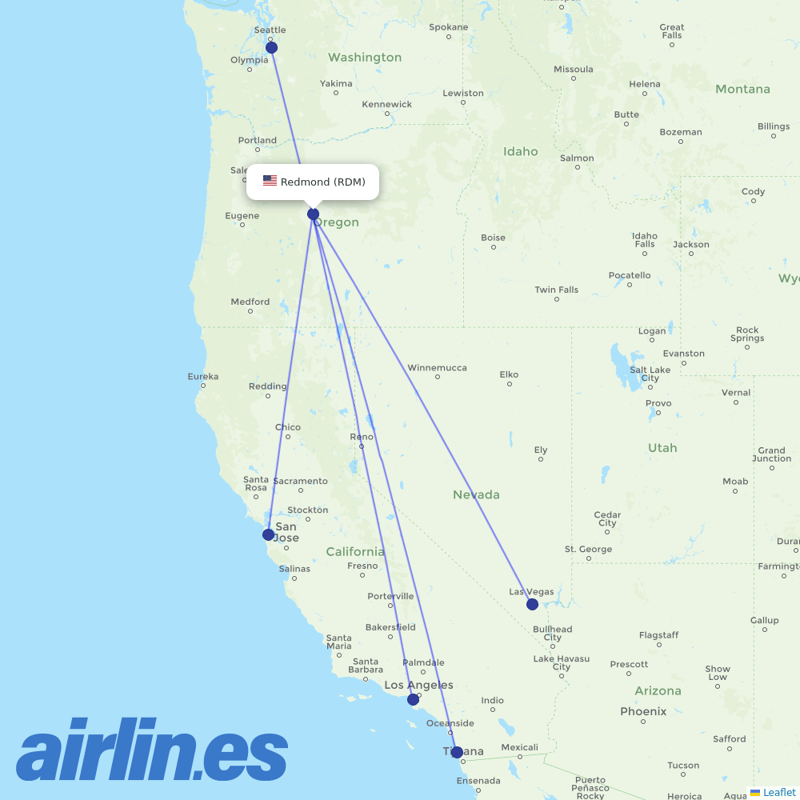 Alaska Airlines from Redmond destination map