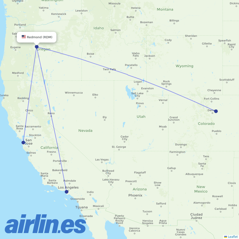 United Airlines from Redmond destination map