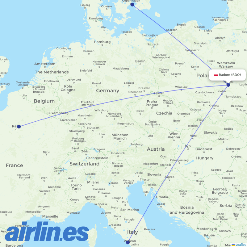 LOT - Polish Airlines from Radom Airport destination map