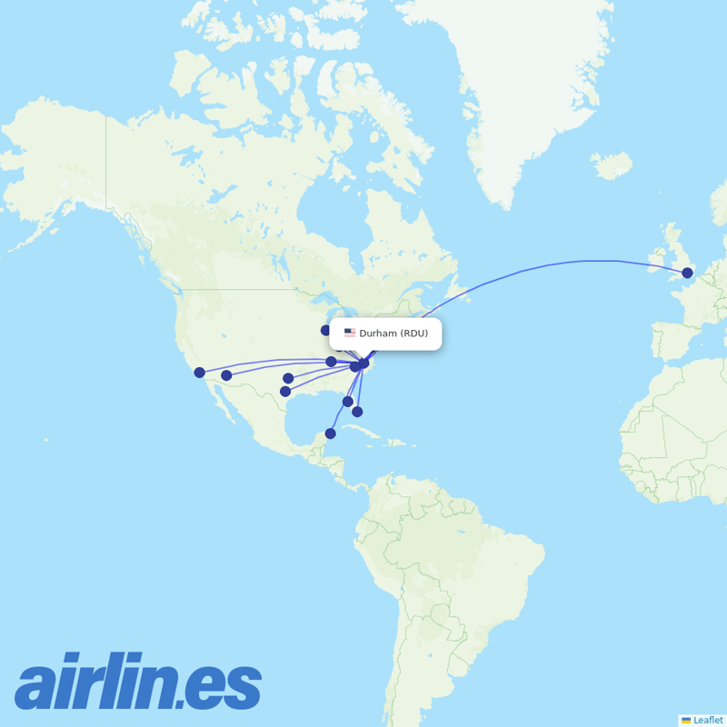 American Airlines from Raleigh–Durham Airport destination map