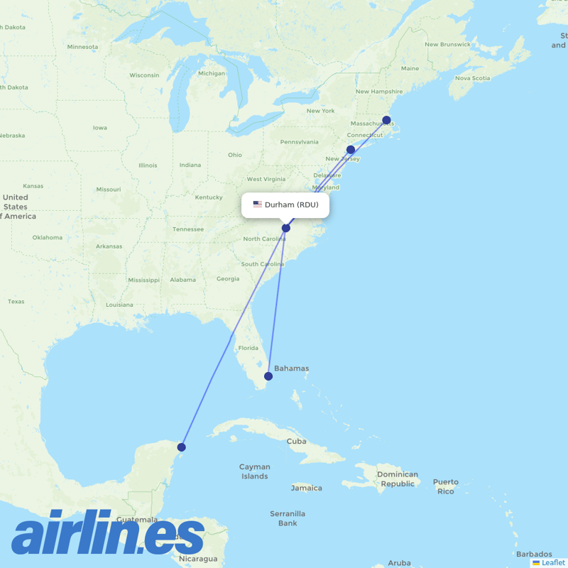 JetBlue Airways from Raleigh–Durham Airport destination map