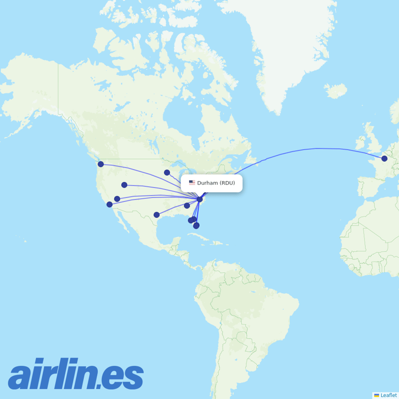 Delta Air Lines from Raleigh–Durham Airport destination map