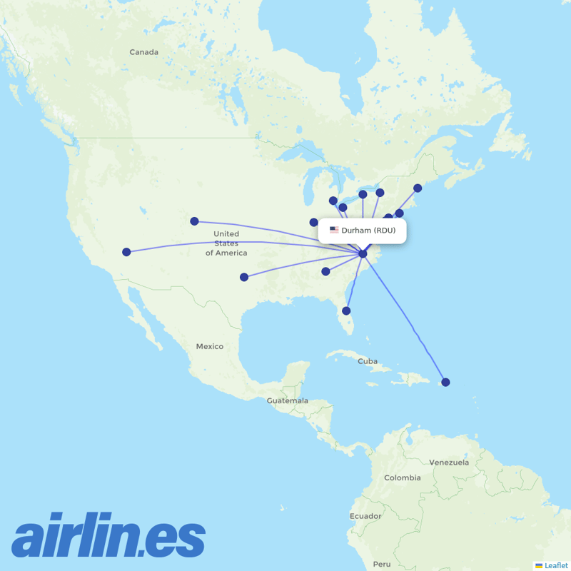 Frontier Airlines from Raleigh–Durham Airport destination map