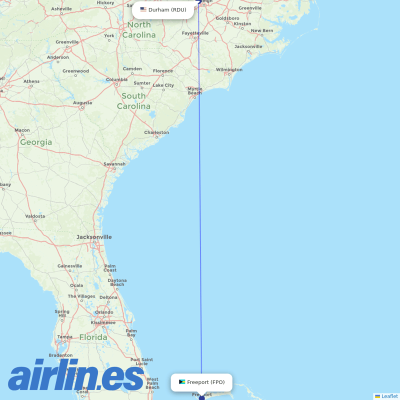 Bahamasair from Raleigh–Durham Airport destination map
