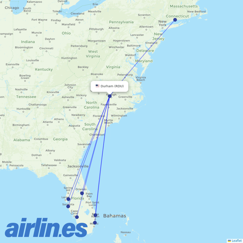 Xtra Airways from Raleigh–Durham Airport destination map