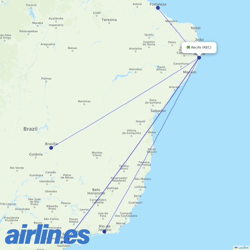 LATAM Airlines from Guararapes destination map