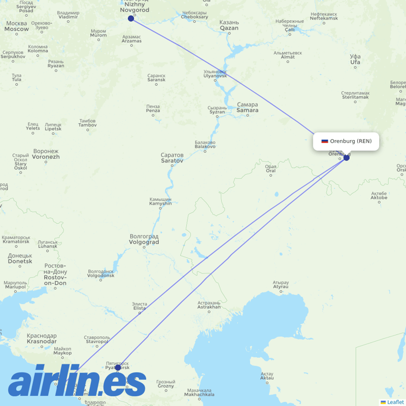 Pegas Fly from Orenburg destination map