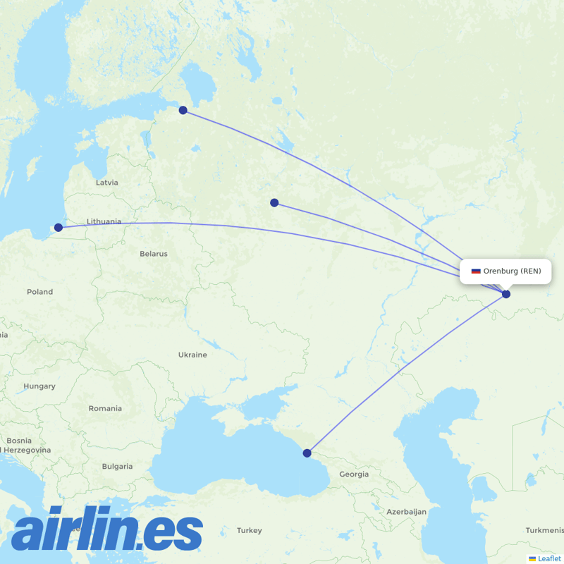 Nordwind Airlines from Orenburg destination map