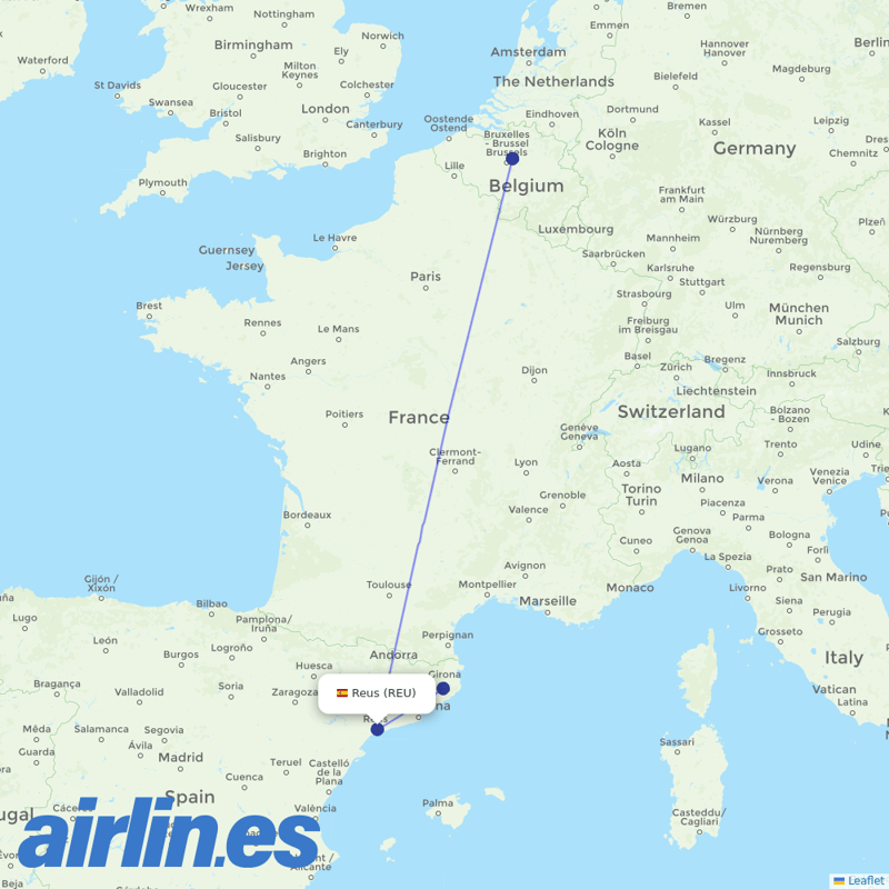 TUI Airlines Belgium from Reus destination map