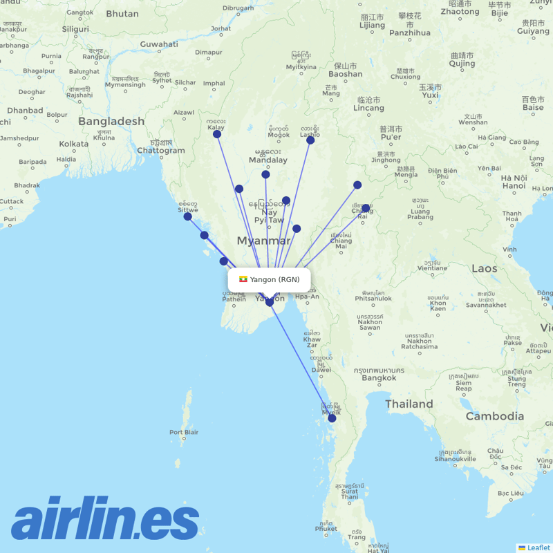Air KBZ from Yangon International destination map
