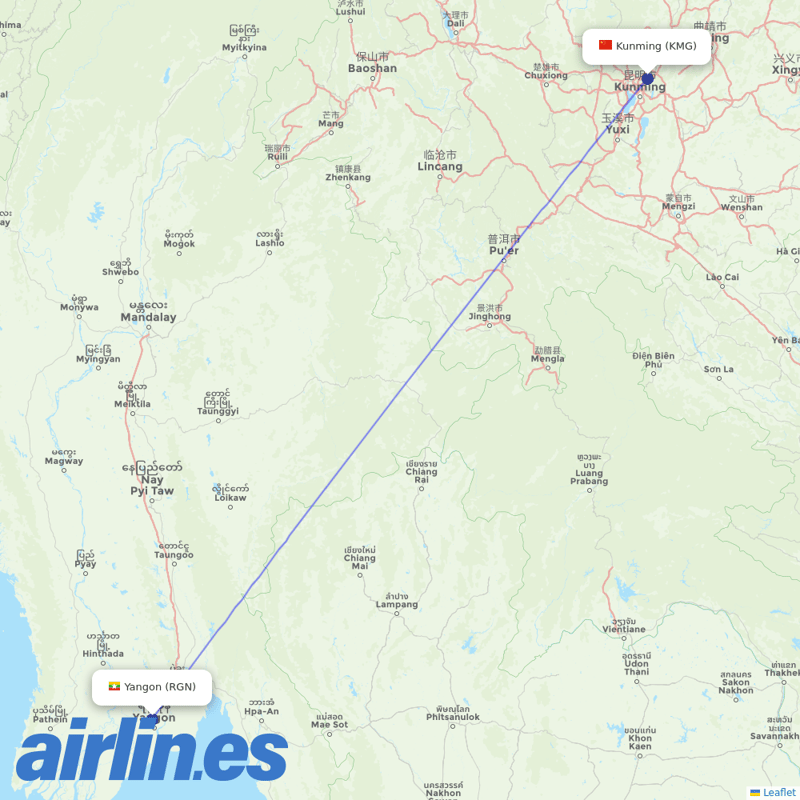 China Eastern Airlines from Yangon International destination map