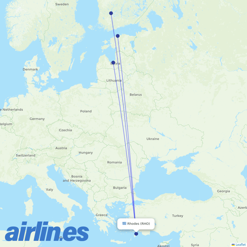 Air Baltic from Rhodes International Airport destination map