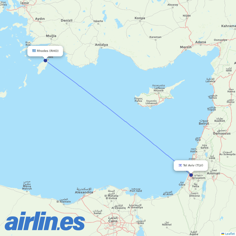 Blue Dart Aviation from Rhodes International Airport destination map