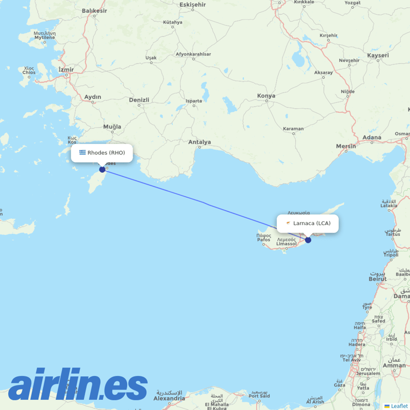 Charlie Airlines from Rhodes International Airport destination map