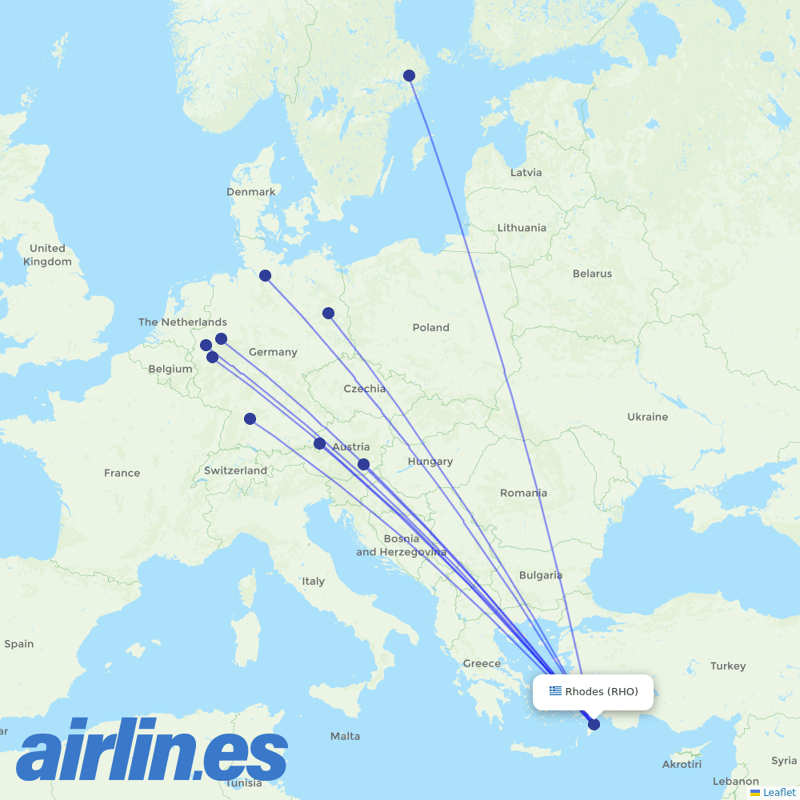 Eurowings from Rhodes International Airport destination map