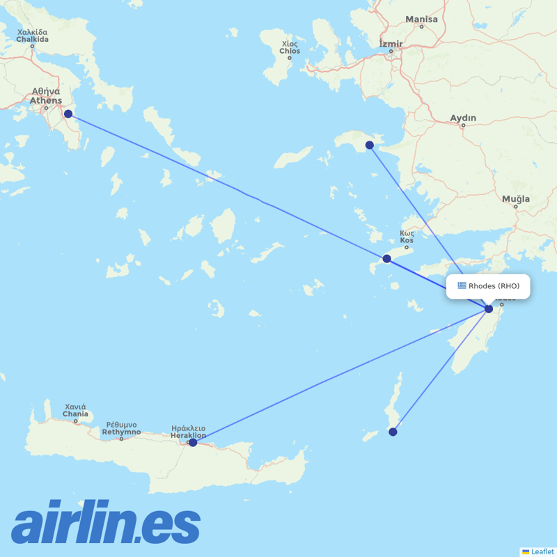 Sky Express from Rhodes International Airport destination map