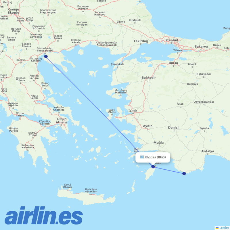 Olympic Air from Rhodes International Airport destination map