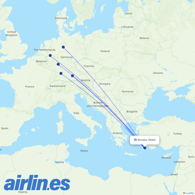 TUIfly from Rhodes International Airport destination map
