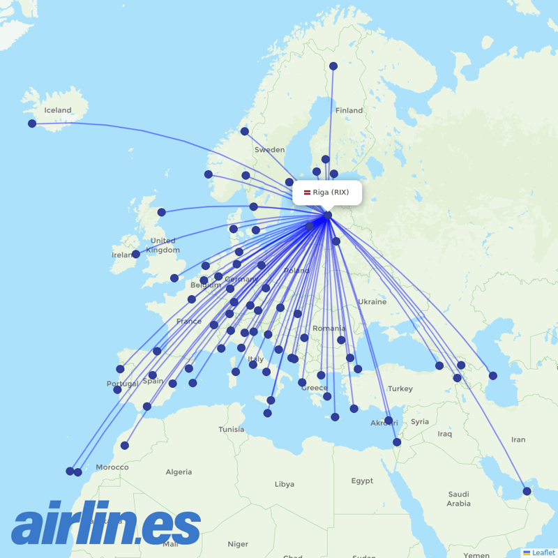 Air Baltic from Riga International Airport destination map
