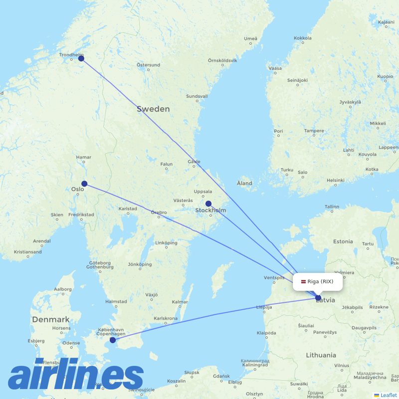 Norwegian Air Intl from Riga International Airport destination map