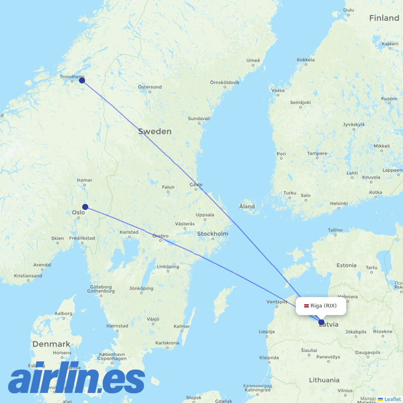 Norwegian Air from Riga International Airport destination map