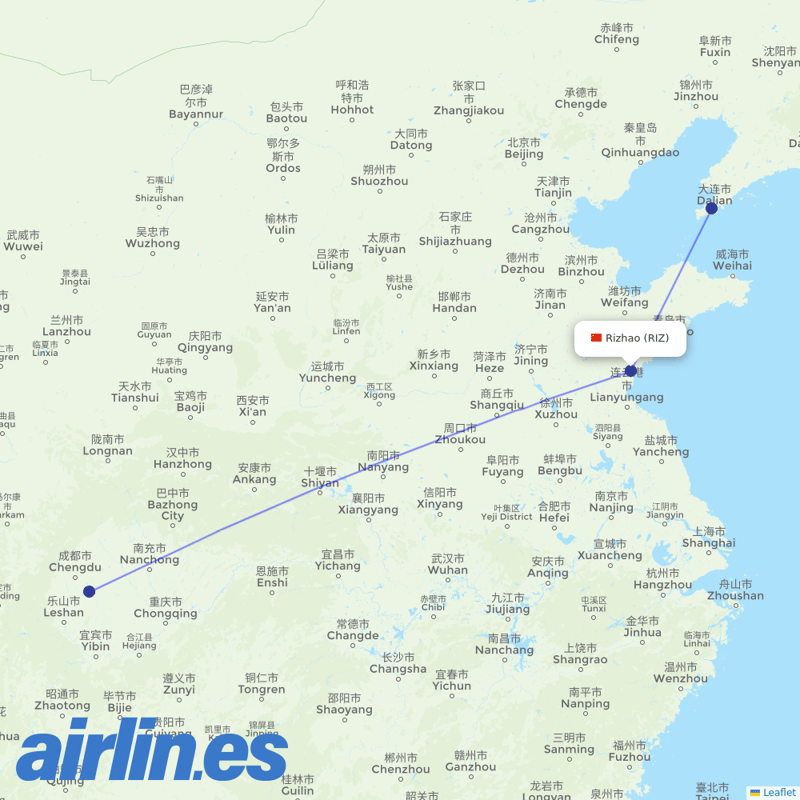 Sichuan Airlines from Rizhao Shanzihe Airport destination map