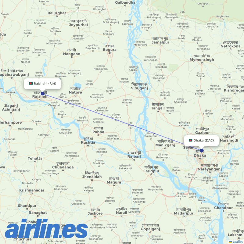 US-Bangla Airlines from Rajshahi destination map