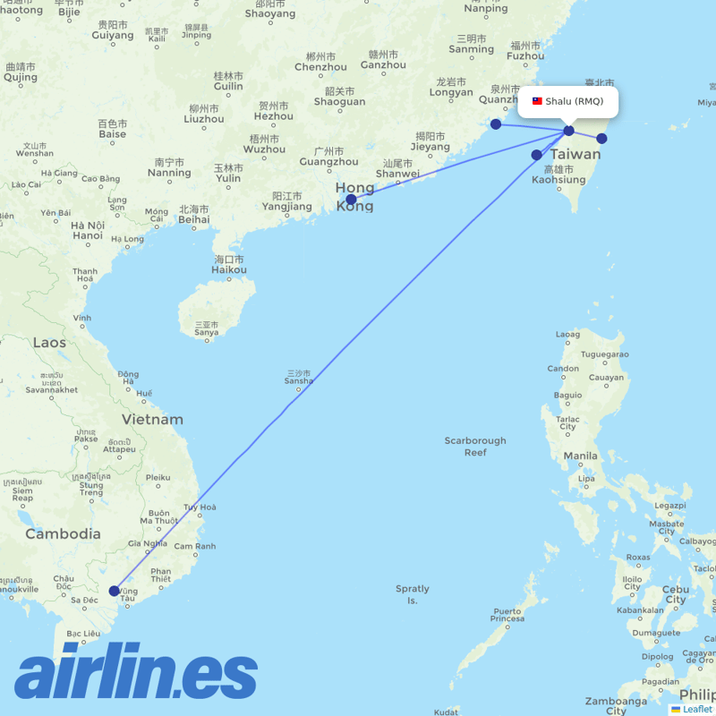 Mandarin Airlines from Taichung International Airport destination map