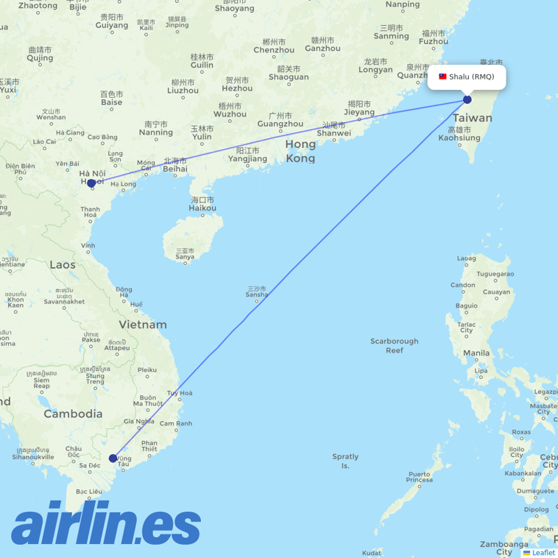 VietJet Air from Taichung International Airport destination map