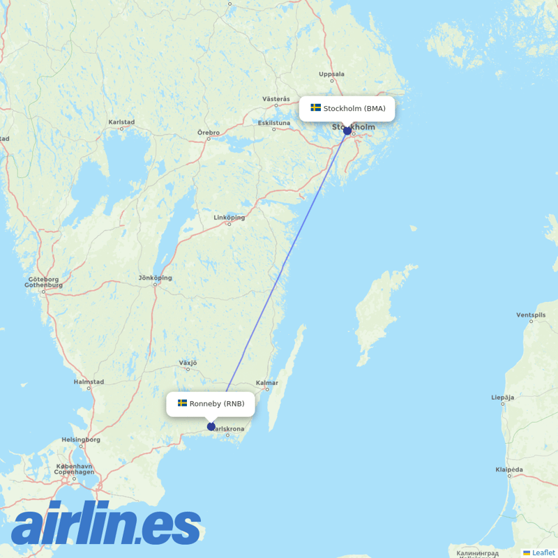 Braathens Regional Airlines from Ronneby destination map