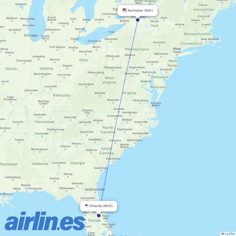 Spirit Airlines from Greater Rochester International destination map