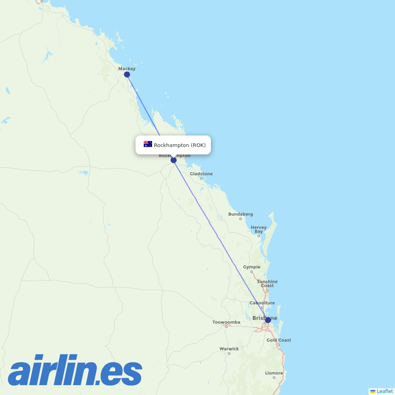 Qantas from Rockhampton Airport destination map