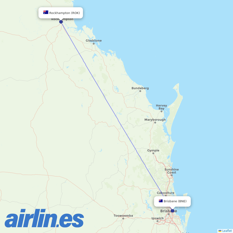 Virgin Australia from Rockhampton Airport destination map