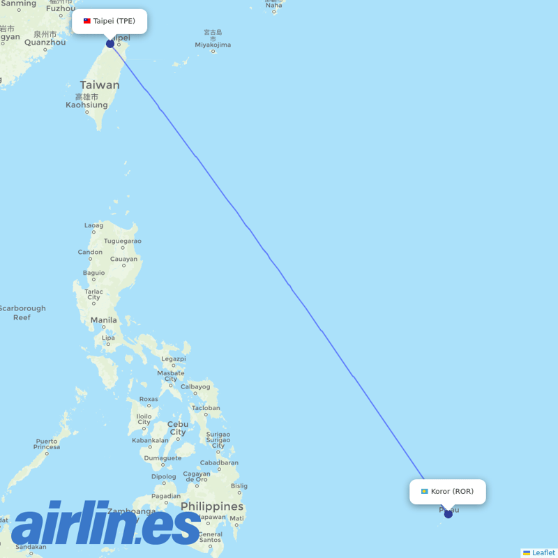 China Airlines from Koror destination map