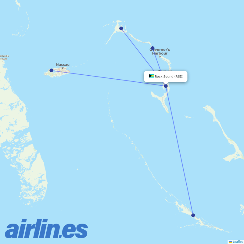 Bahamasair from Rock Sound destination map