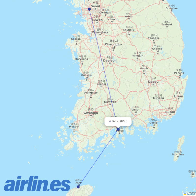 Asiana Airlines from Yeosu destination map