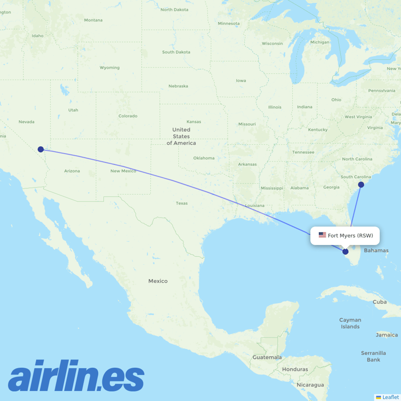 Breeze Airways from Southwest Florida International Airport destination map