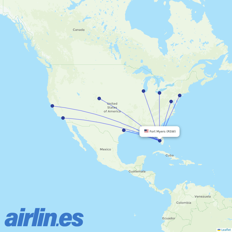 United Airlines from Southwest Florida International Airport destination map