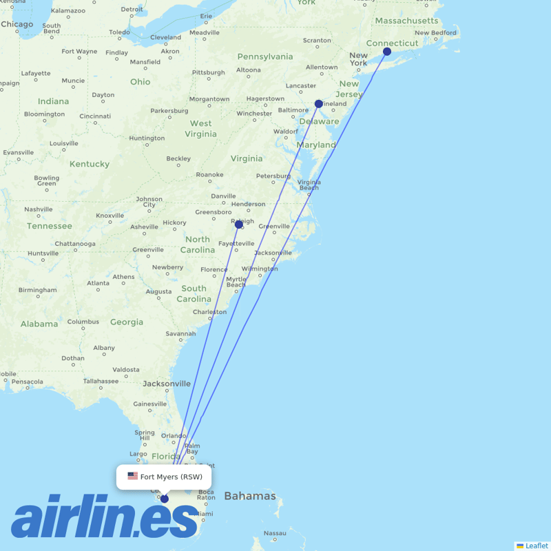 Xtra Airways from Southwest Florida International Airport destination map