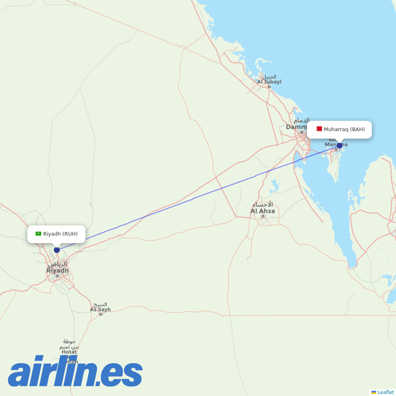 Gulf Air from King Khaled International destination map