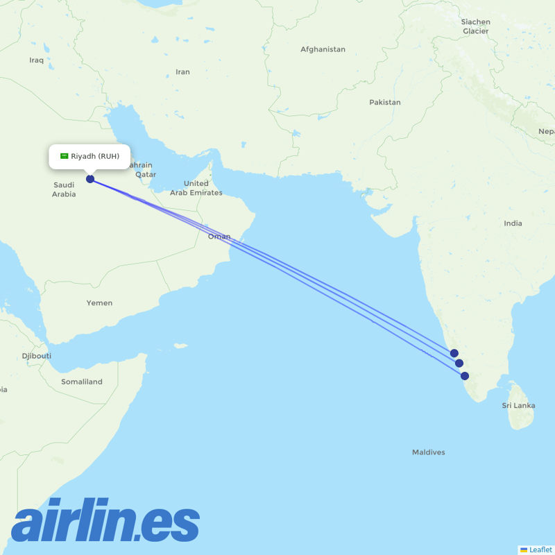 Air India Express from King Khaled International destination map